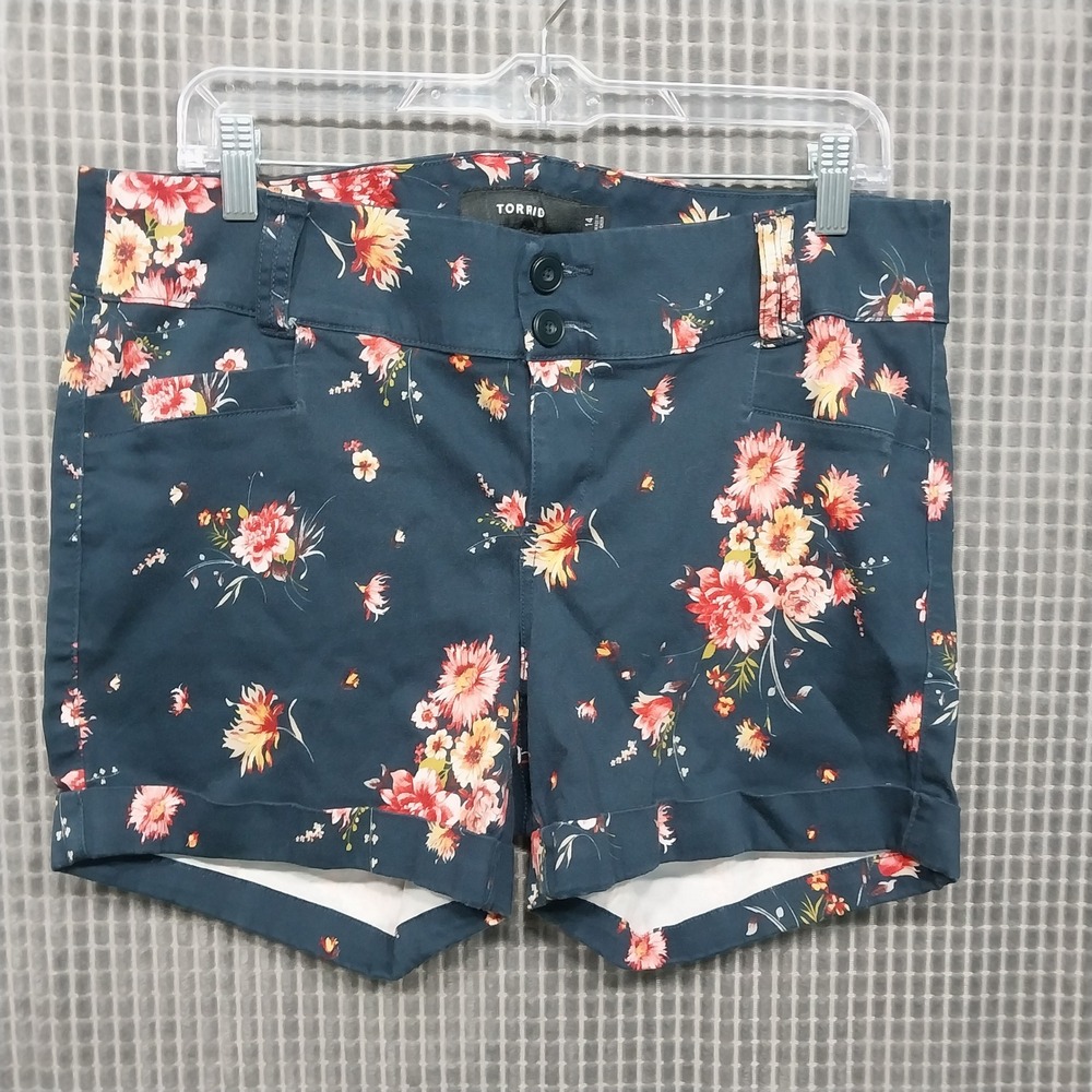 Torrid Womens Shorts Floral Print Cuffed Cotton Stretch Twill Size 14 Navy Blue